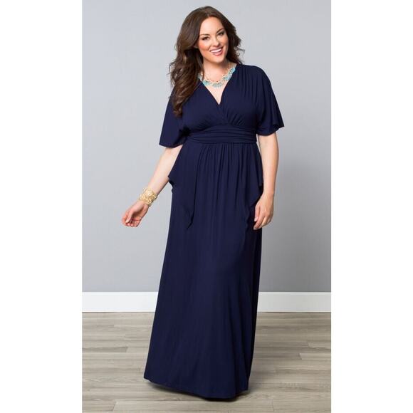 Kiyonna Dress 4X Navy Blue Indie Flair Style Gown Maxi Kimono Sleeves Draped - Picture 5 of 15
